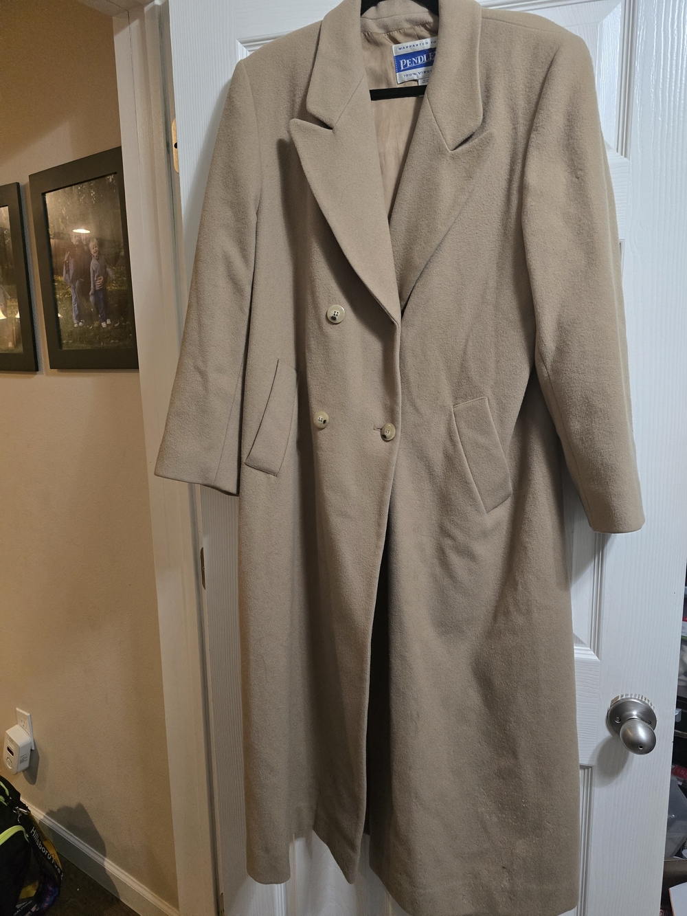 Pendleton Womens Long Double-Breasted Wool Coat in Beige